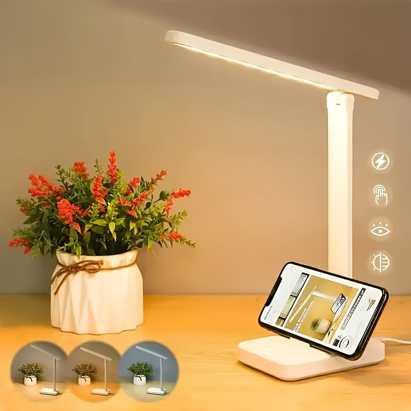 Lampe de bureau pliante avec support de téléphone intégré