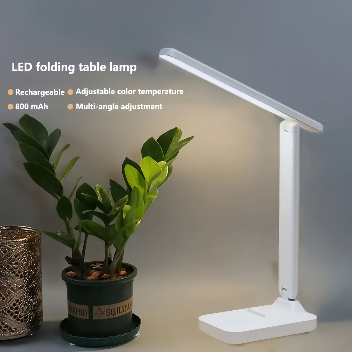 Lampe de bureau pliante avec support de téléphone intégré