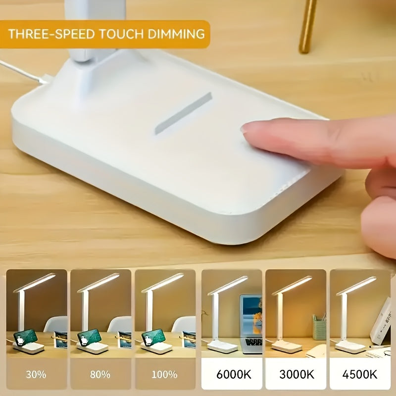 Lampe de bureau pliante avec support de téléphone intégré