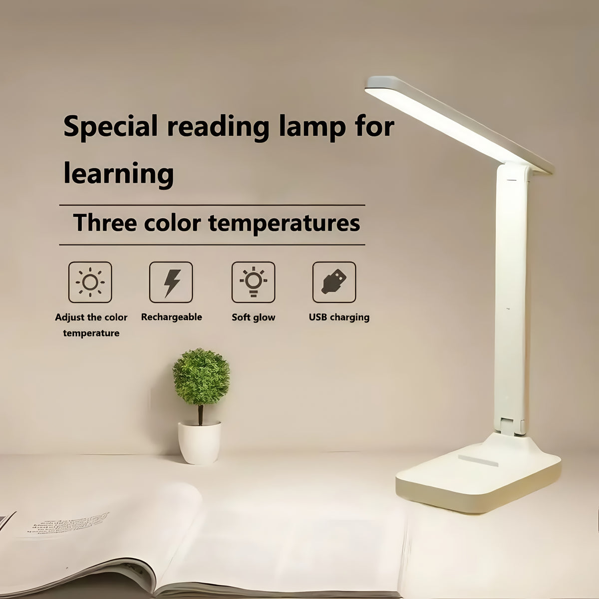 Lampe de bureau pliante avec support de téléphone intégré