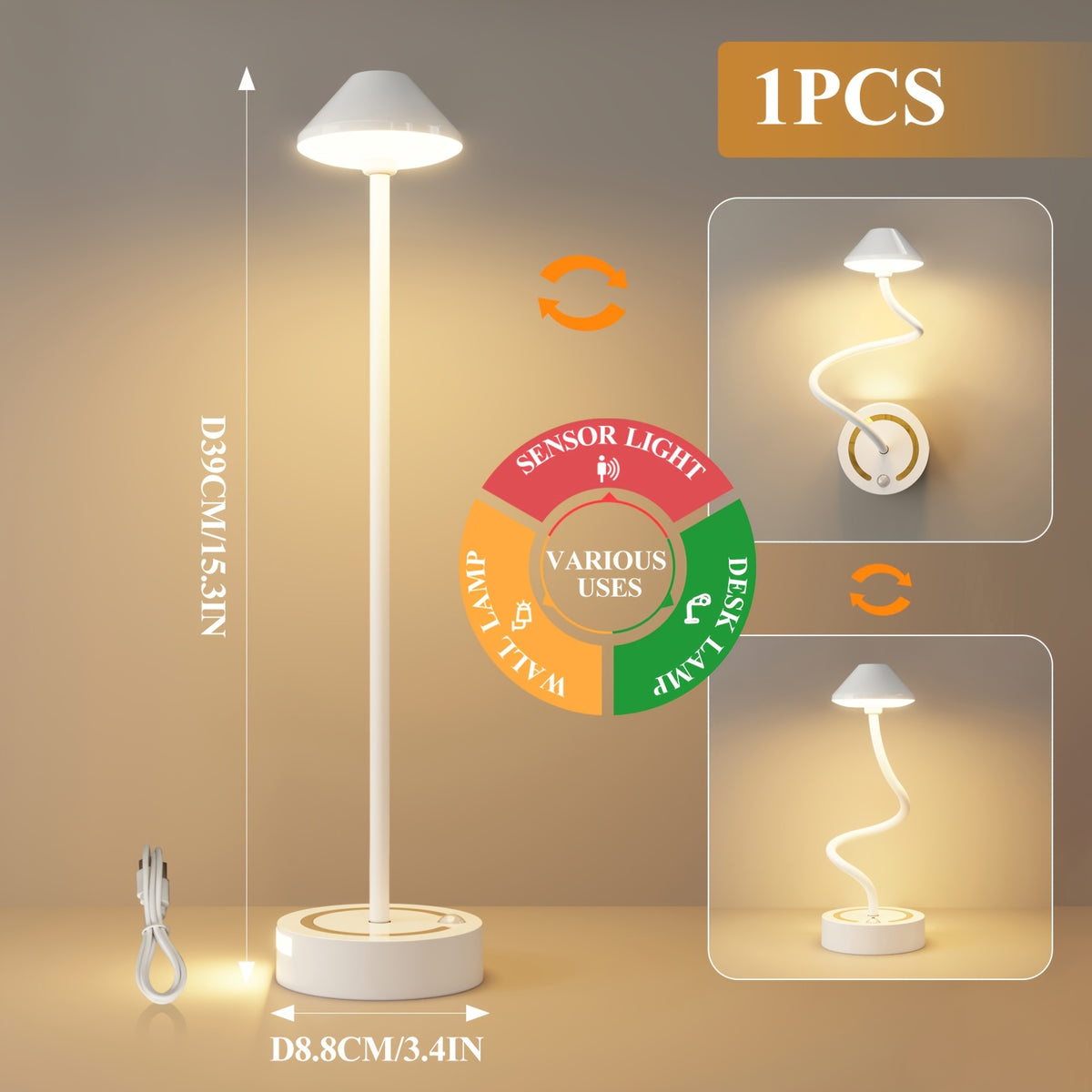 Lampe de bureau sans fil 3 en 1, à poser, murale, à détection