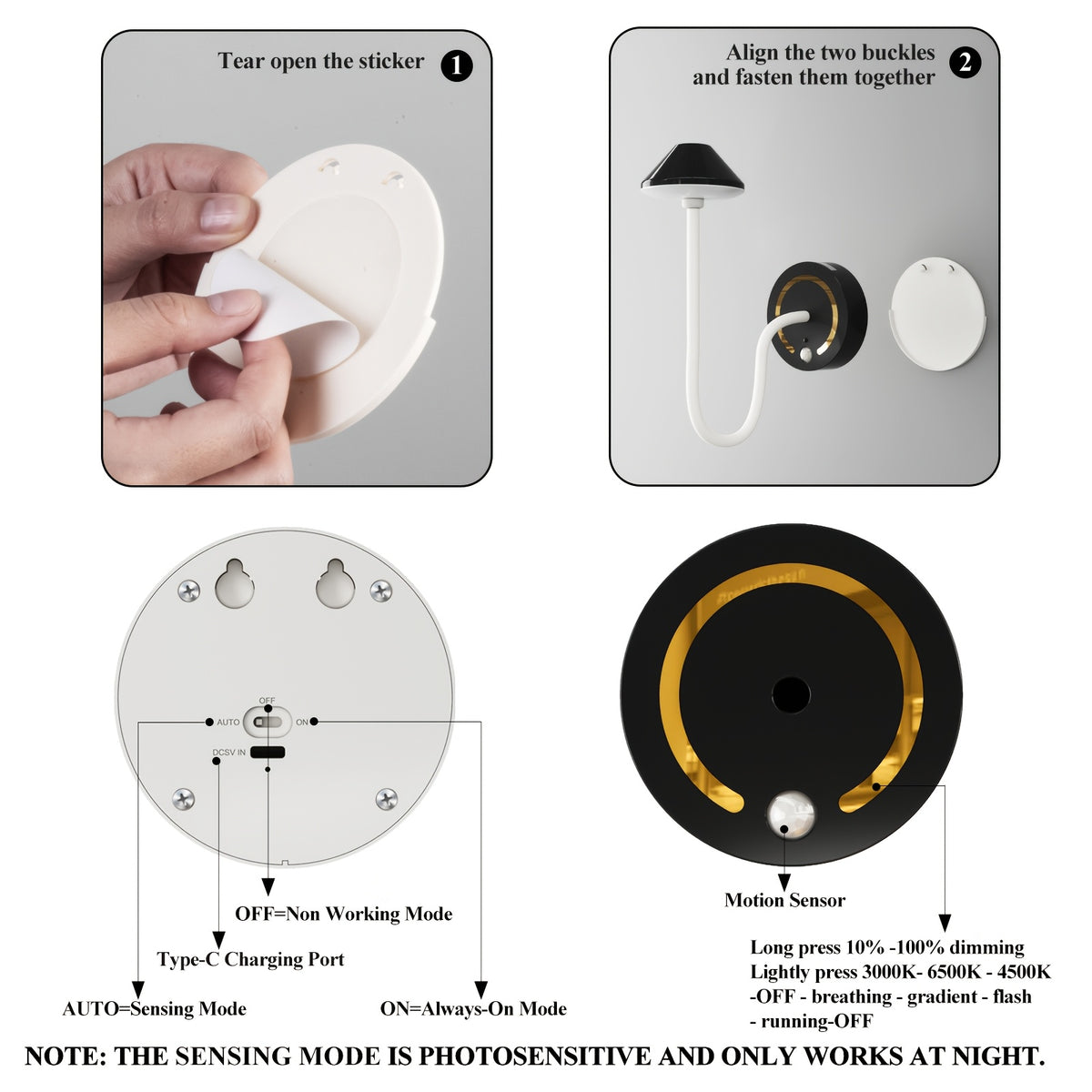 Lampe de bureau sans fil 3 en 1, à poser, murale, à détection