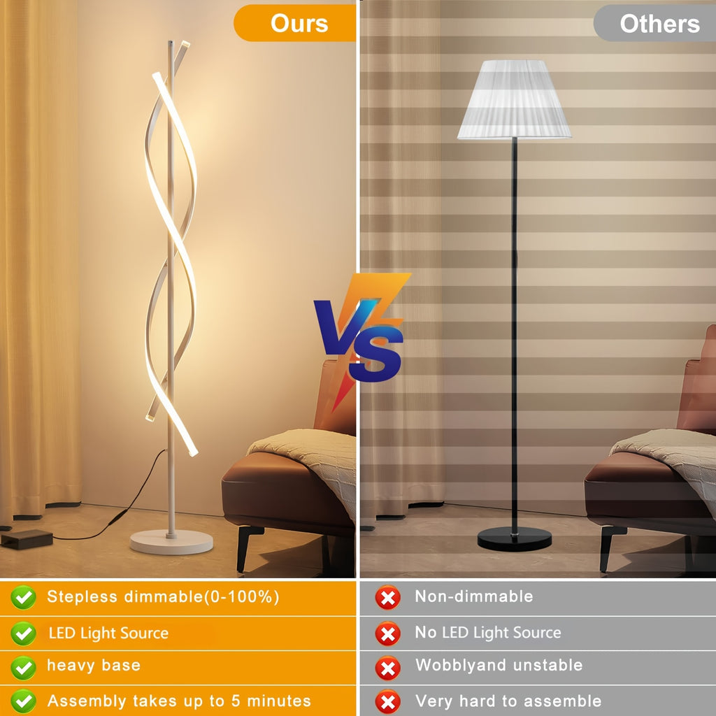 Lampe de bureau colonne spirale LED 152 cm, noire ou blanche