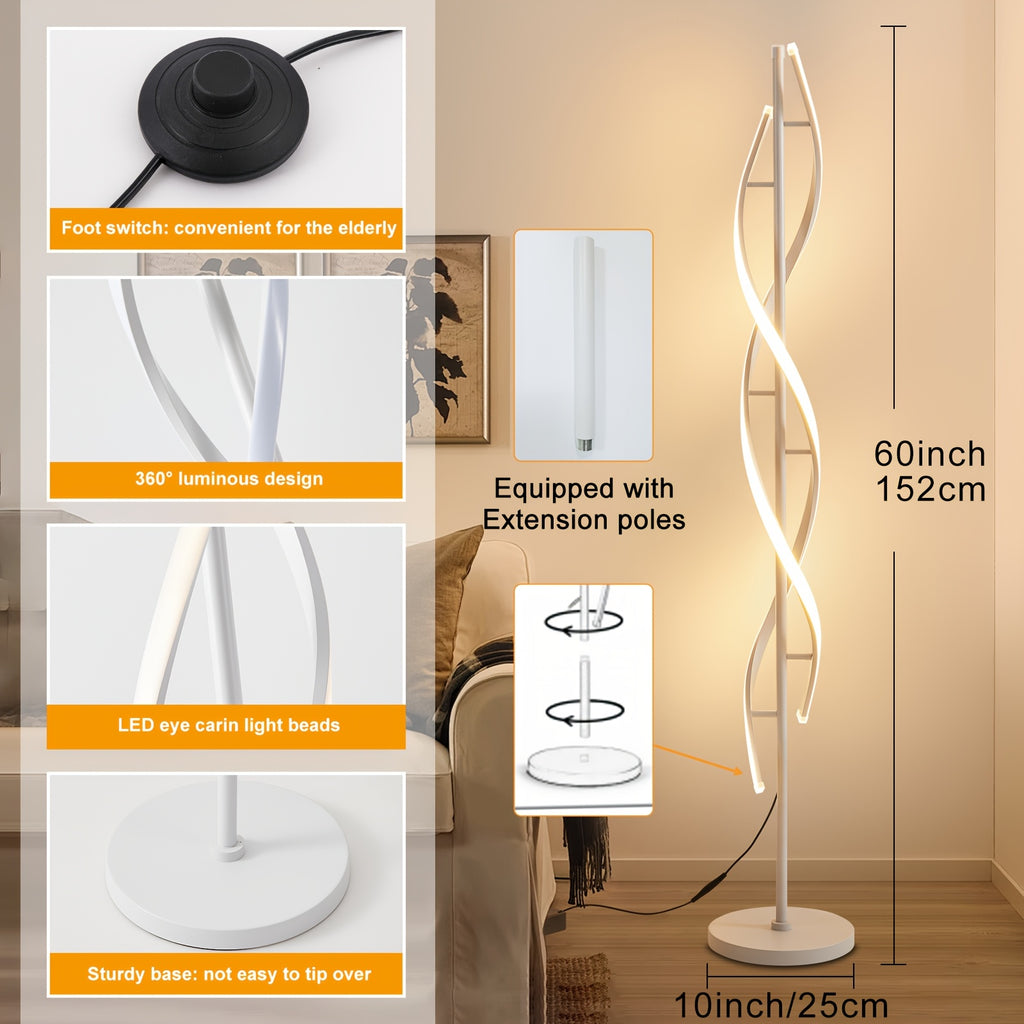 Lampe de bureau colonne spirale LED 152 cm, noire ou blanche