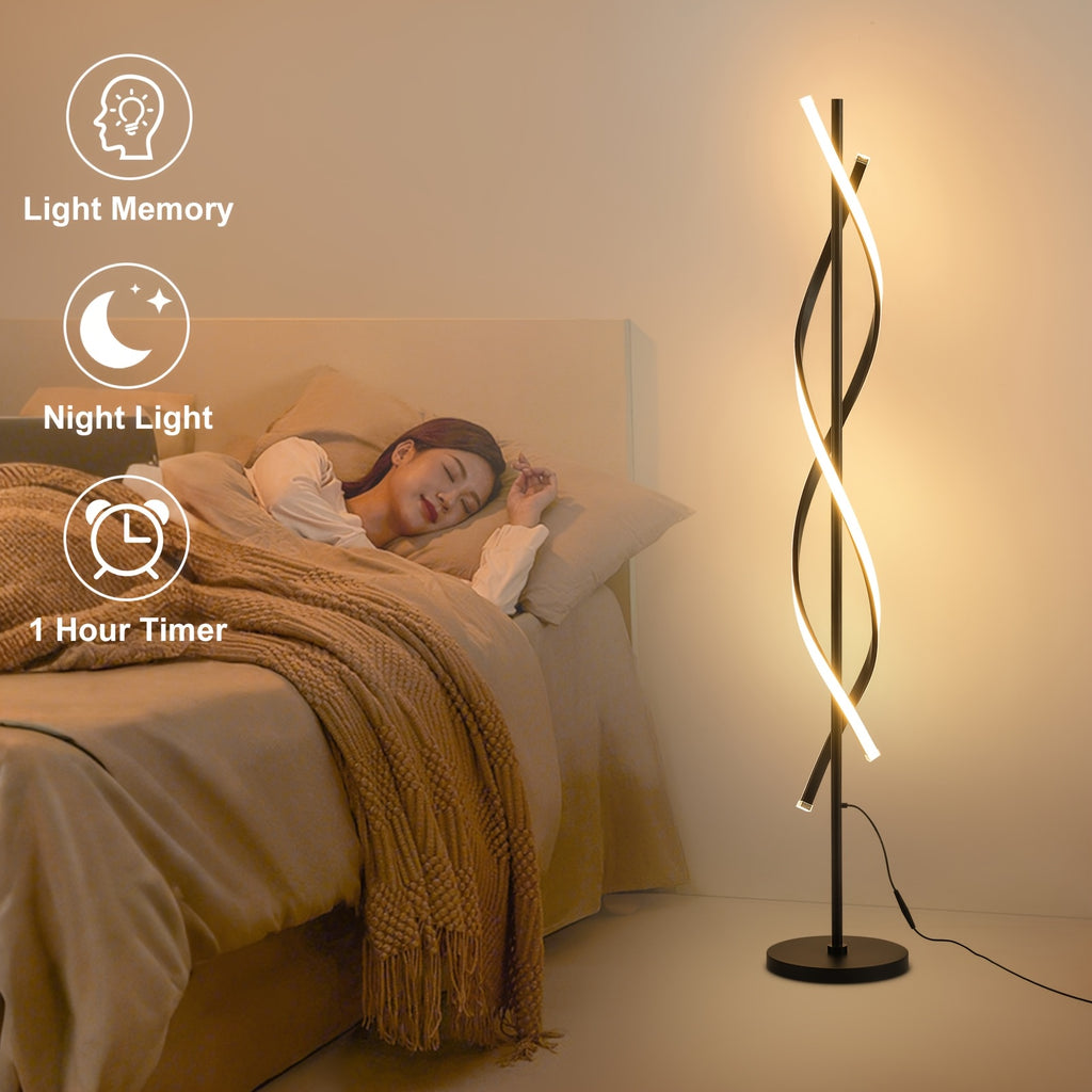 Lampe de bureau colonne spirale LED 152 cm, noire ou blanche