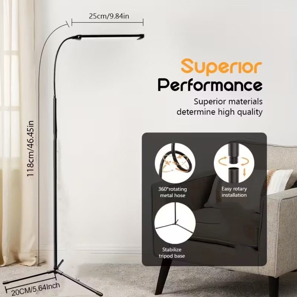 Lampe de bureau sur pied LED, col de cygne sur trépied noir