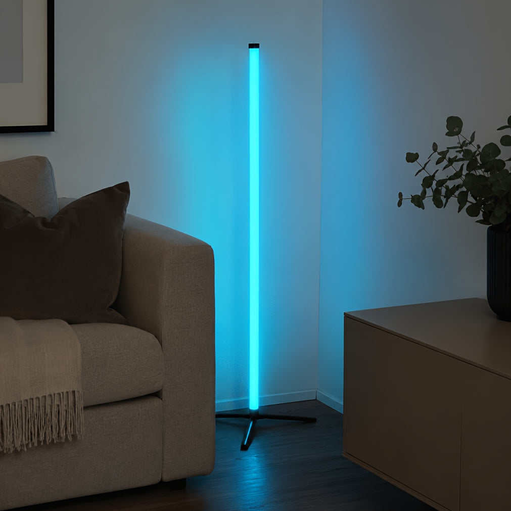 Lampe de bureau tube RGB 110 cm sur trépied, angle de pièce