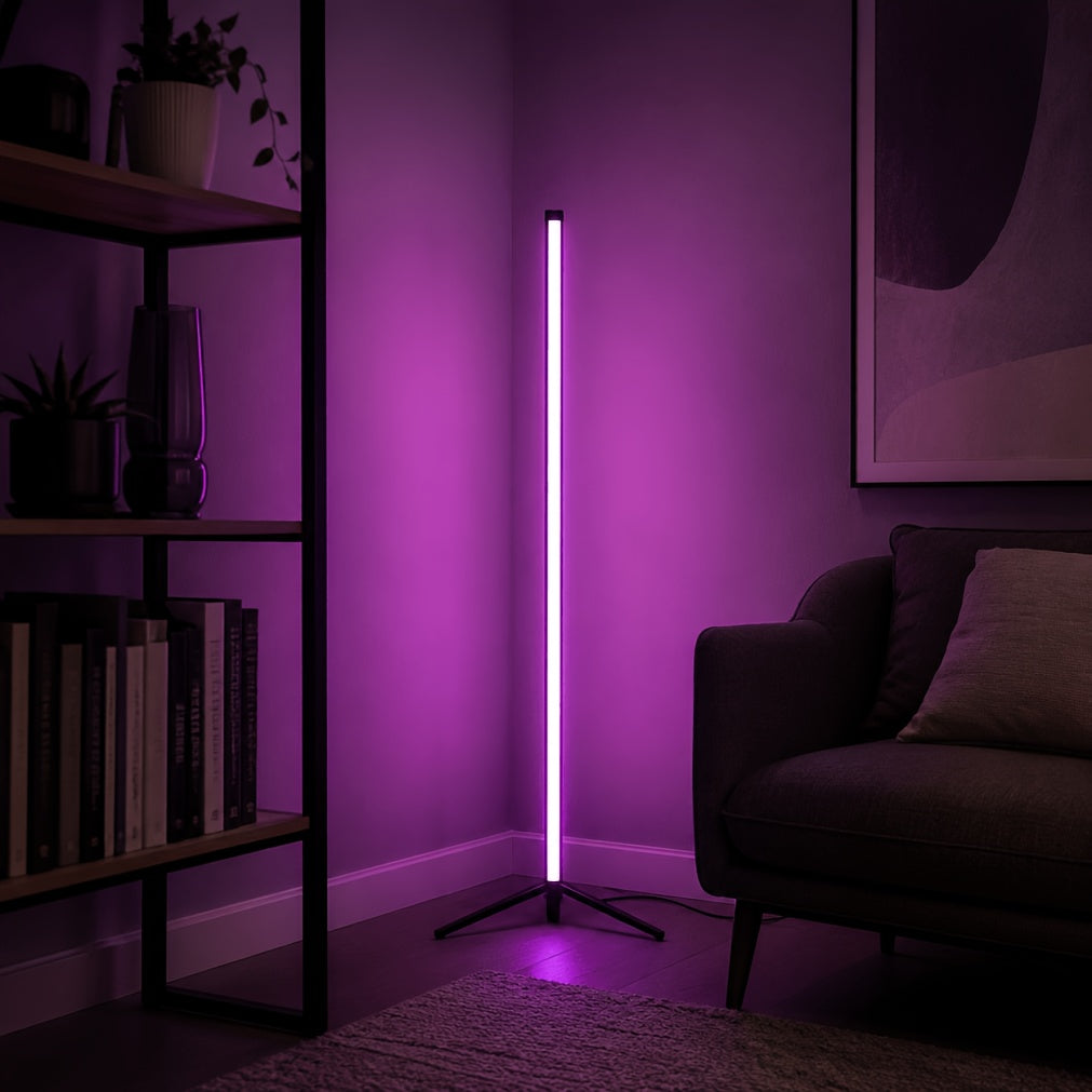 Lampe de bureau tube RGB 110 cm sur trépied, angle de pièce