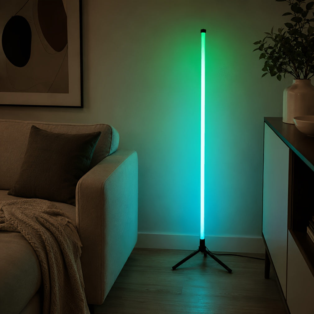 Lampe de bureau tube RGB 110 cm sur trépied, angle de pièce