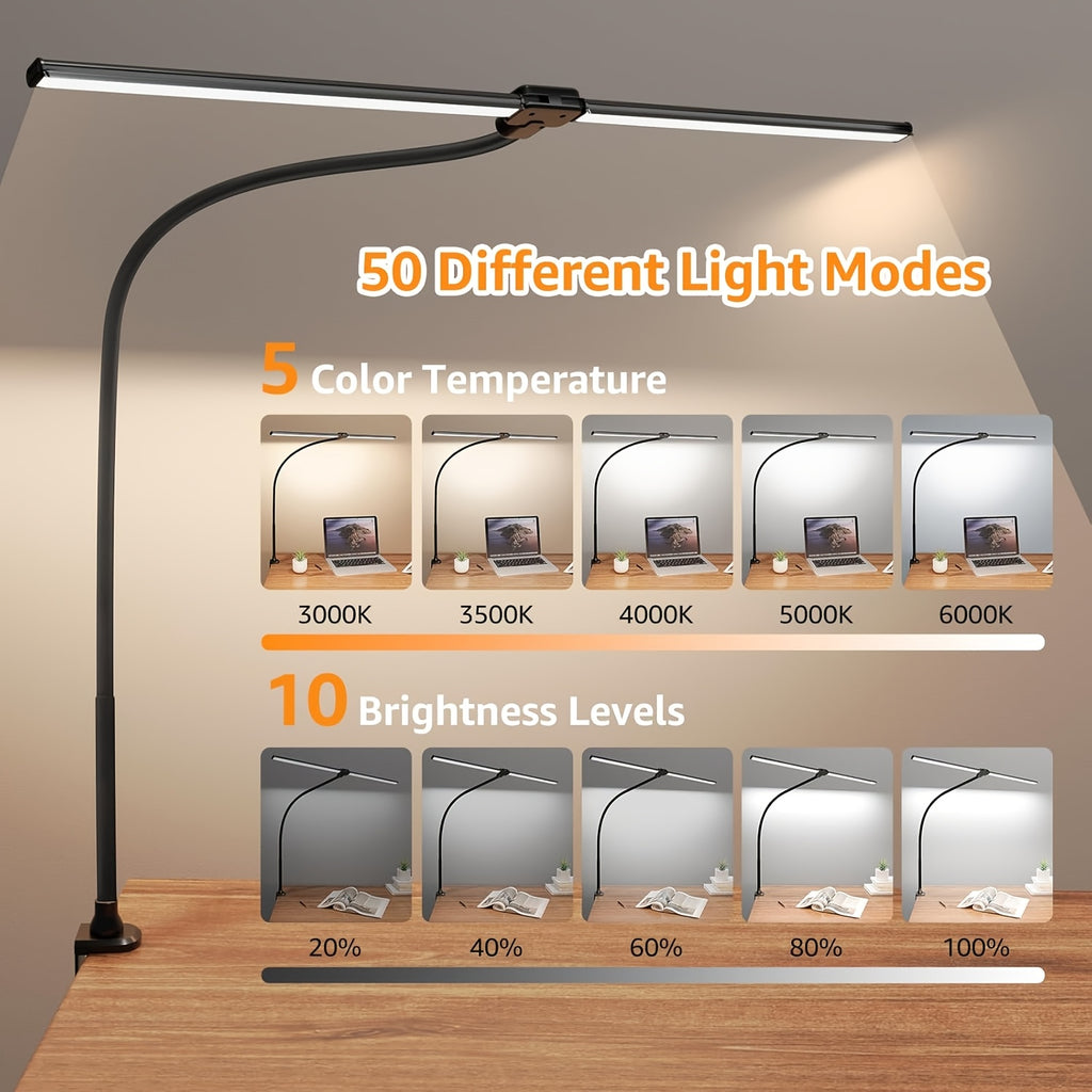 Lampe de bureau USB à pince col de cygne noire 50 cm 96 LED