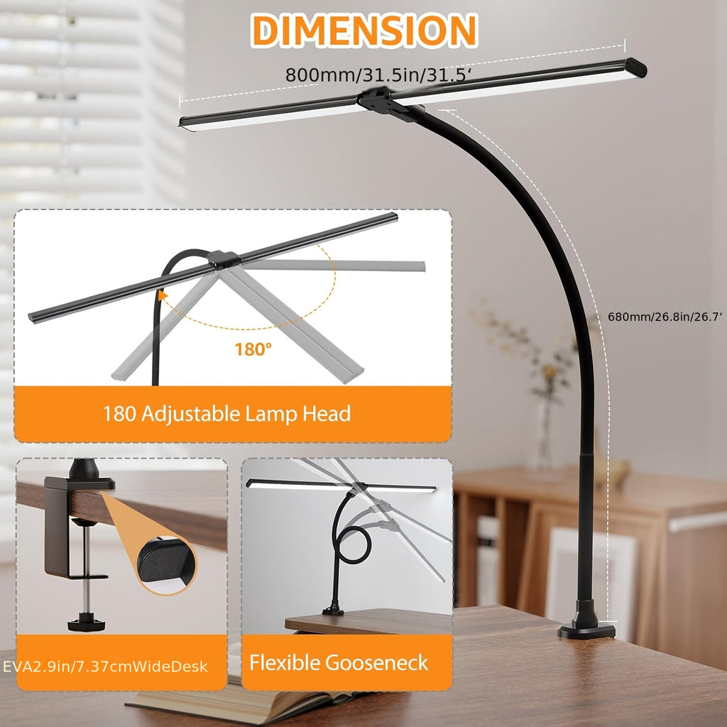 Lampe de bureau USB à pince col de cygne noire 50 cm 96 LED