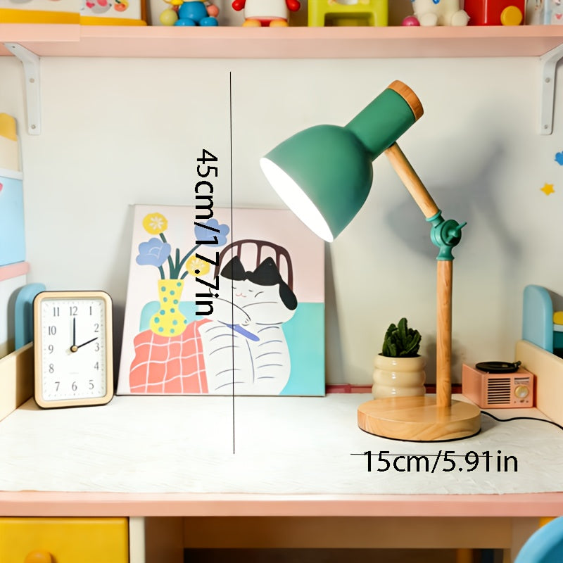 Lampe de bureau verte en bois et métal, articulée, 45 cm