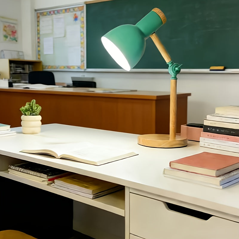 Lampe de bureau verte en bois et métal, articulée, 45 cm