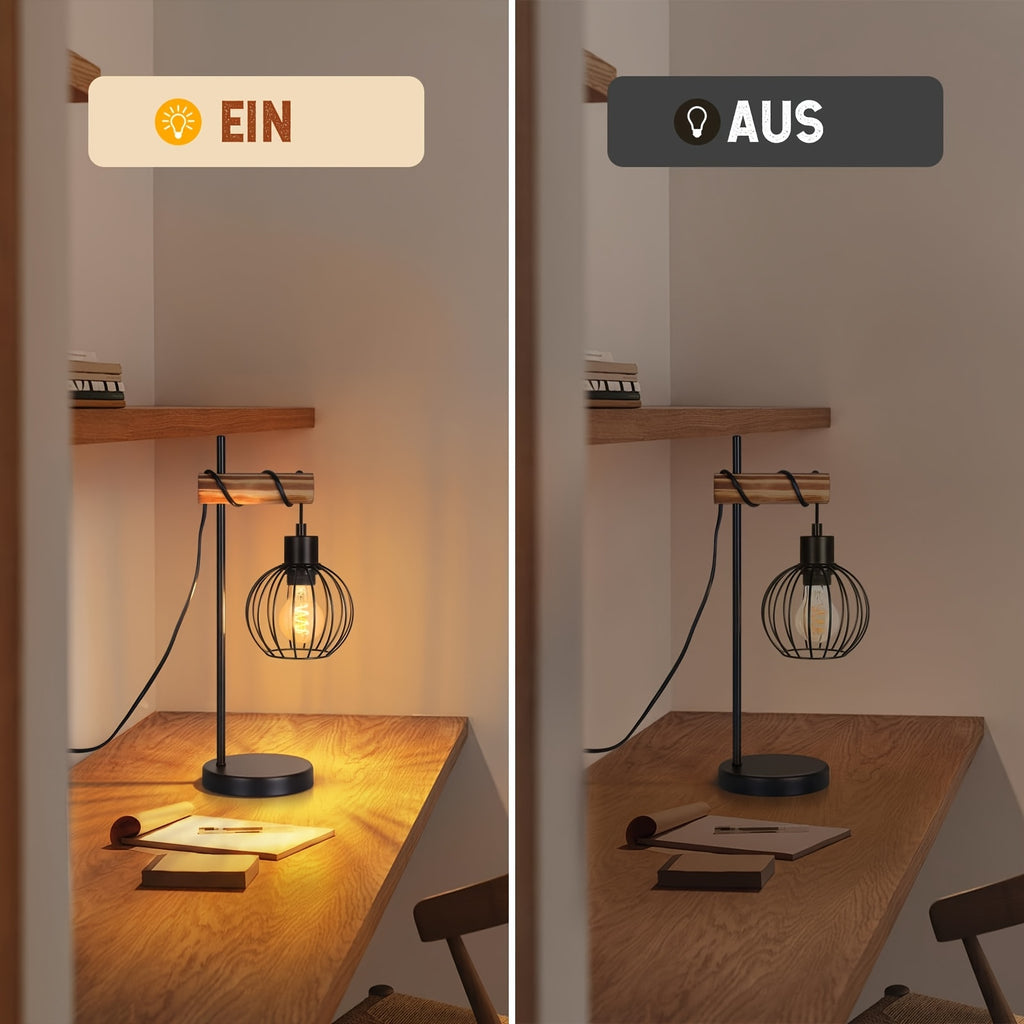 Lampe de bureau vintage bois et métal, douille E27, 46 cm