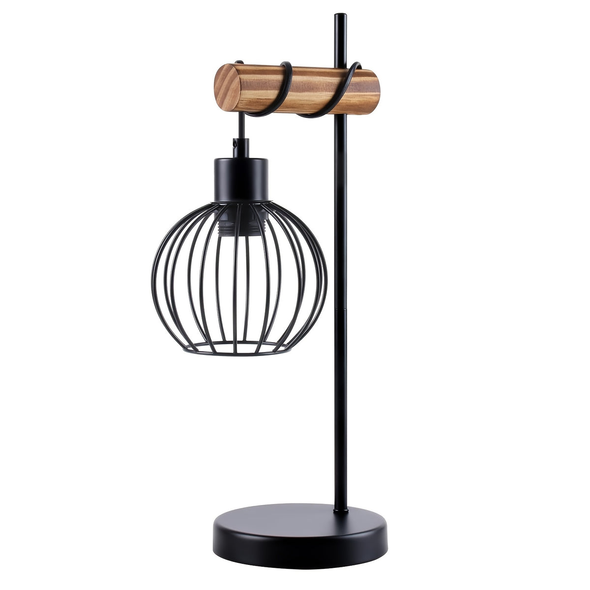 Lampe de bureau vintage bois et métal, douille E27, 46 cm