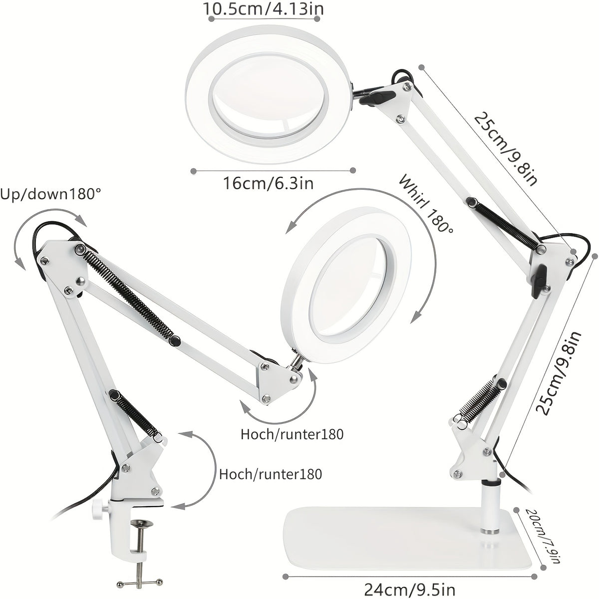 Lampe loupe à poser ou à pince - Socle lesté, pied et pince fournis — photo 3