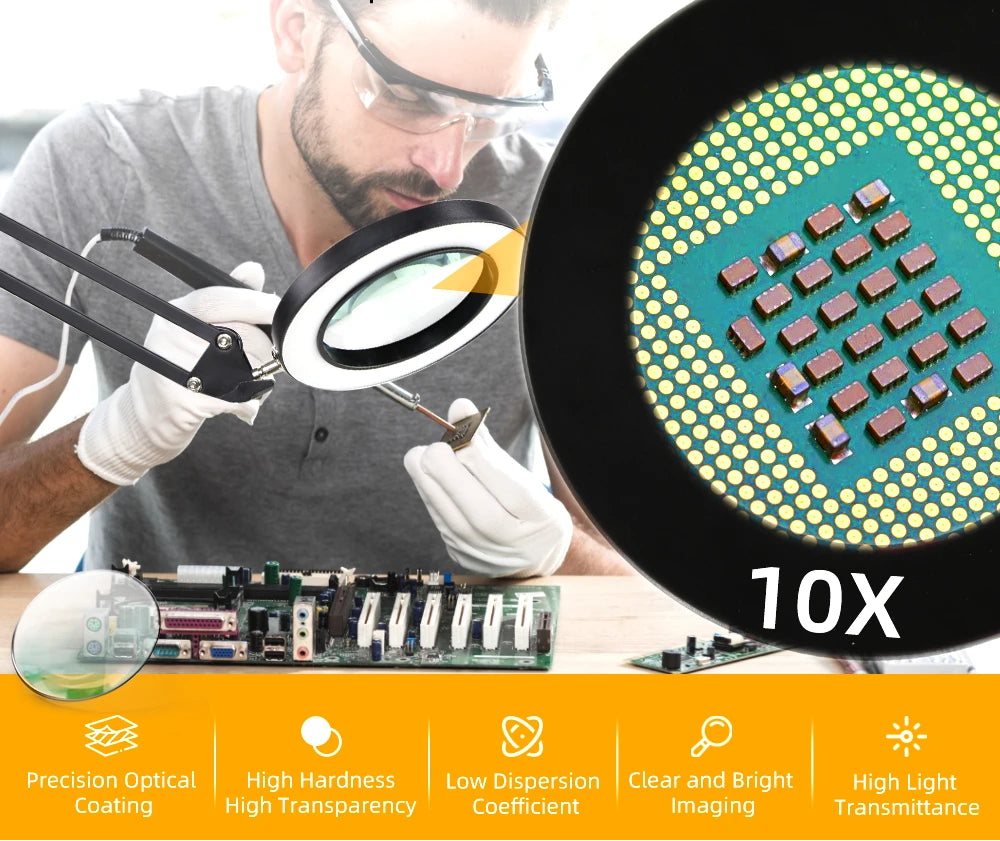Lampe loupe LED sur pince - Grossissement 10x articulé — photo 5