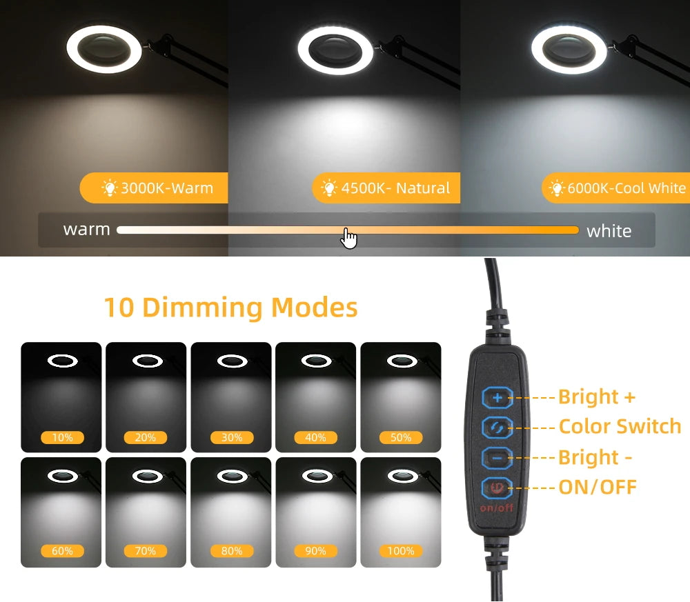 Lampe loupe LED sur pince - Grossissement 10x articulé — photo 6