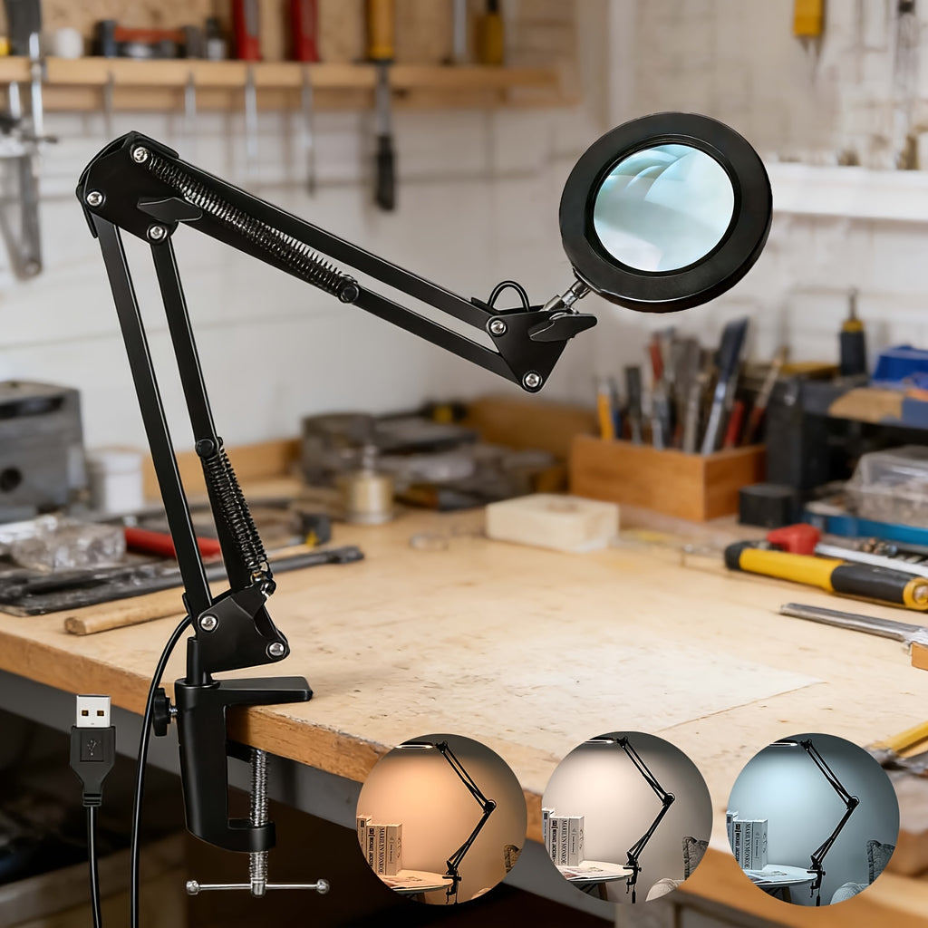 Lampe loupe d'atelier sur pince - Lentille en verre 12 cm — photo 1