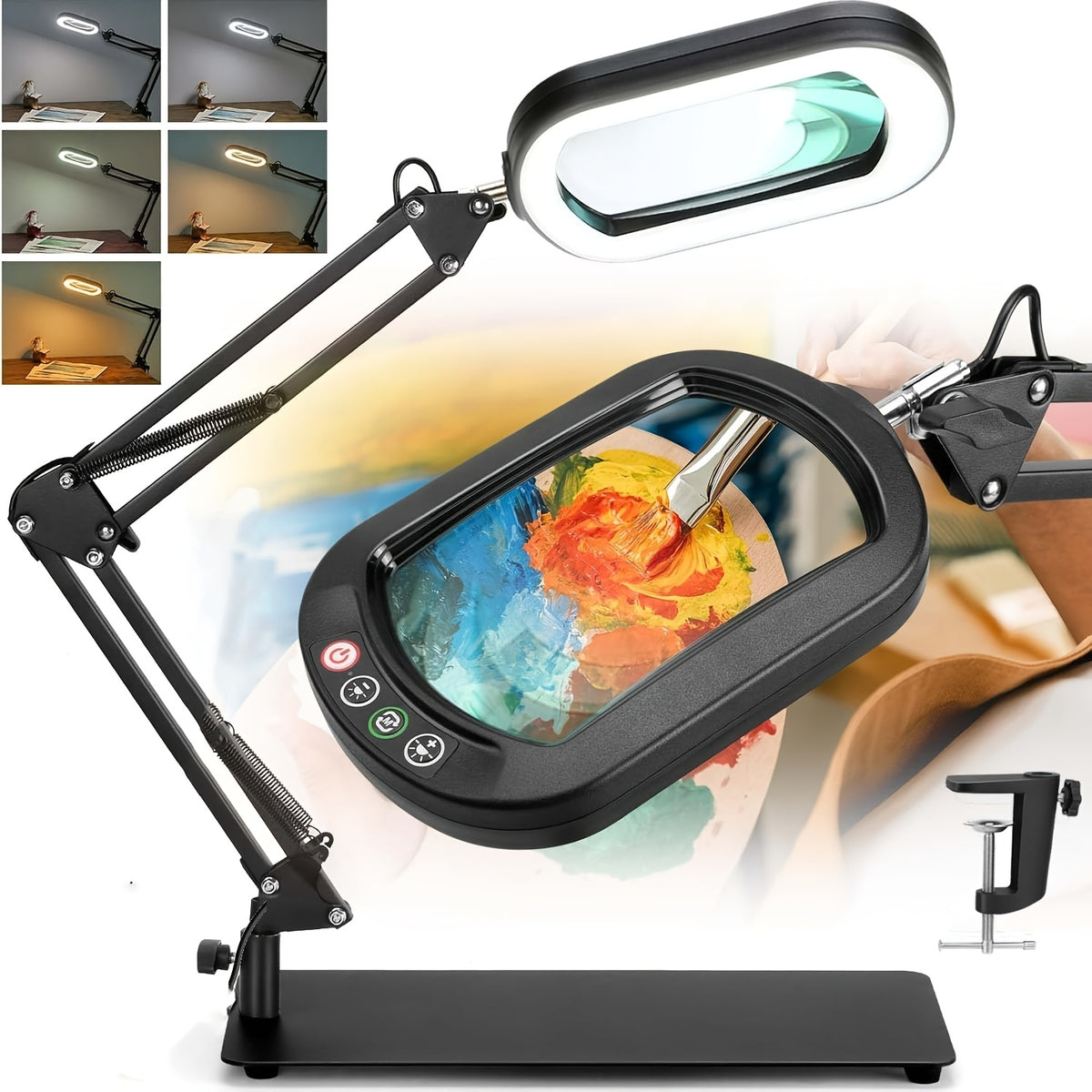 Lampe loupe rectangulaire - Bras oscillant et socle lourd — photo 2 Image