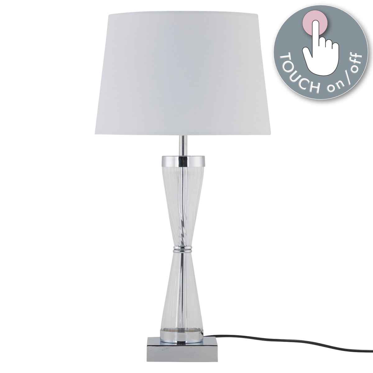 Lot de 2 lampes de chevet tactiles - Chrome et verre clair — photo 3