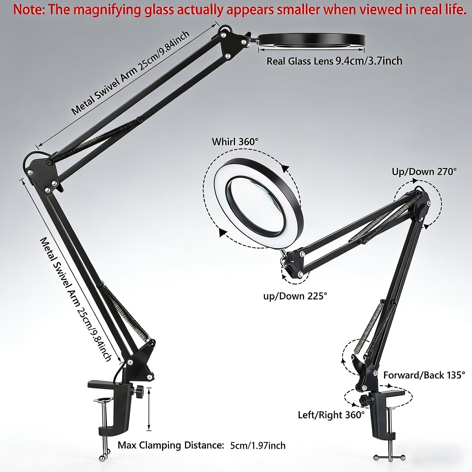 Lampe Loupe Variation Continue 3 Couleurs Grossissement 10X Bras Rotatif  270 Tte de Lampe Suspendue Rglable  360 avec Fixation par Pince Convient pour lEntretien la Lecture la Peinture lIndustrie le Soudage le Bureau et lAide  la Visi