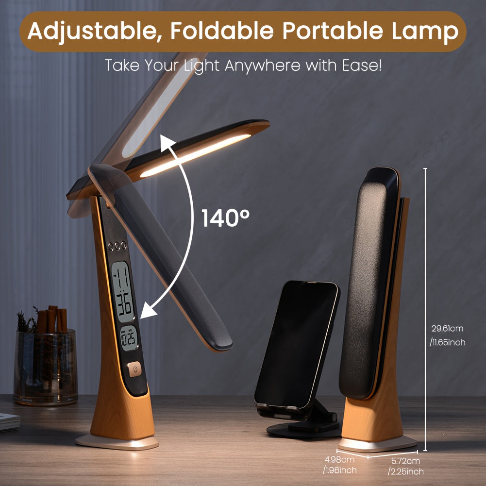 Lampe de Bureau Portable et Pliable WILIT avec Affichage de lHeure et de la Date Lampe Sans Fil  Batterie Rechargeable Lampe LED Protectrice des Yeux 3 Tempratures de Couleur Rglage Continu de la Luminosit Idale pour Bureau Maison et Universit