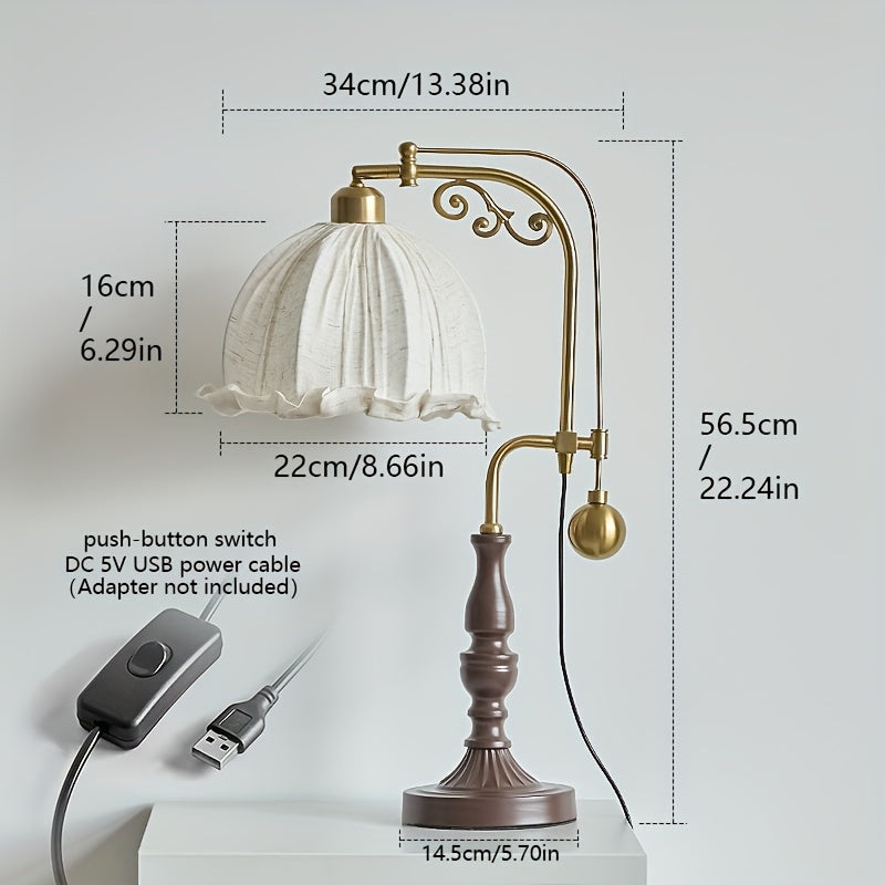 Lampe de table de luxe vintage LED clairage dcoratif pour la maison clairage dintrieur lampe artistique abatjour en tissu corps en mtal lampe de table USB DC5V adaptateur non inclus lampe de chevet avec ampoule LED DC5V E26 lampe de salon