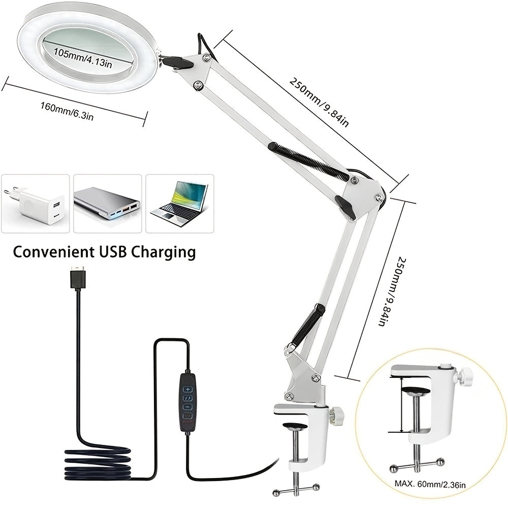 Lampe de bureau loupe 10x avec lumire loupe avec lumire et support lampe de bureau loupe  pince 3 modes de couleur avec rglage de la luminosit  10 niveaux pour travaux de dtail lecture rparation et loisirs cratifs