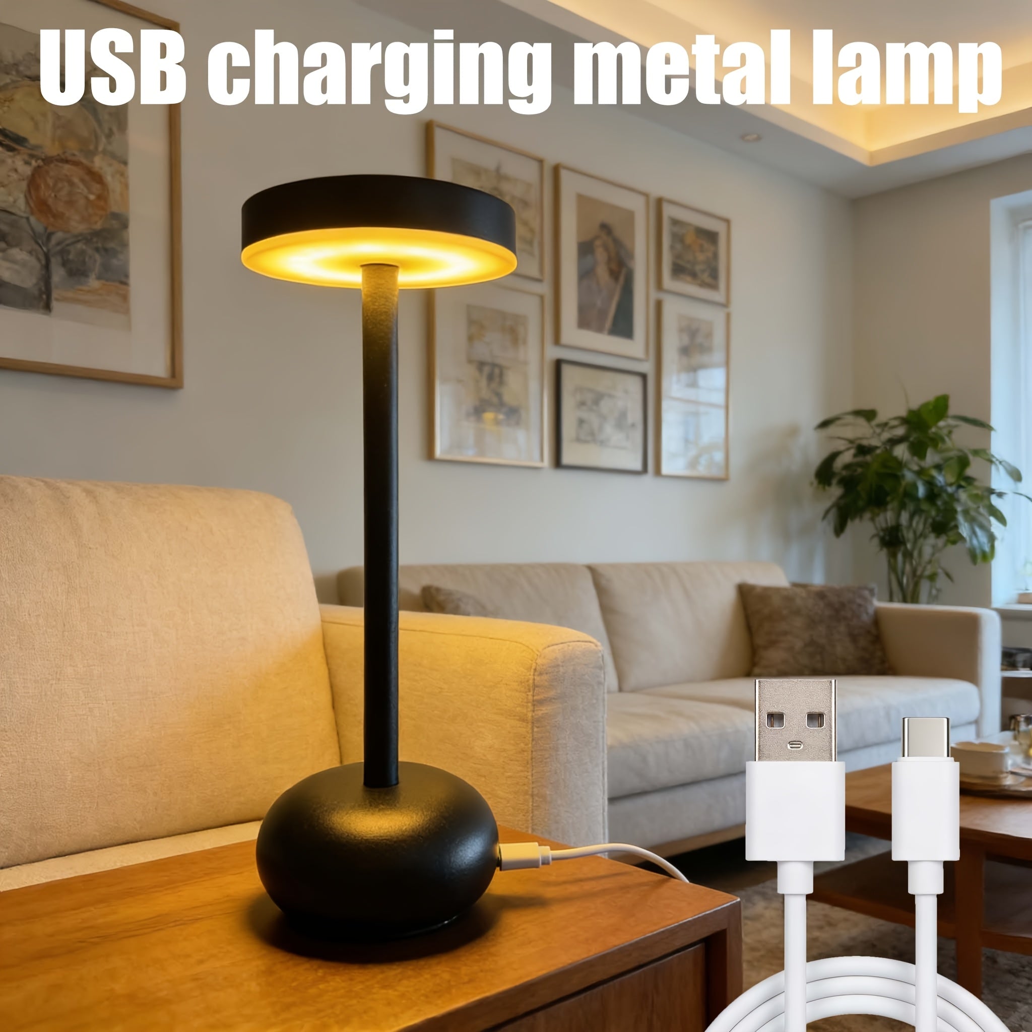 Lampe USB en mtal avec fonction de gradation tricolore base antidrapante corps en mtal commande tactile chargement USB livre avec un cble USB convient pour table de chevet de chambre salon bureau bureau de table bureau